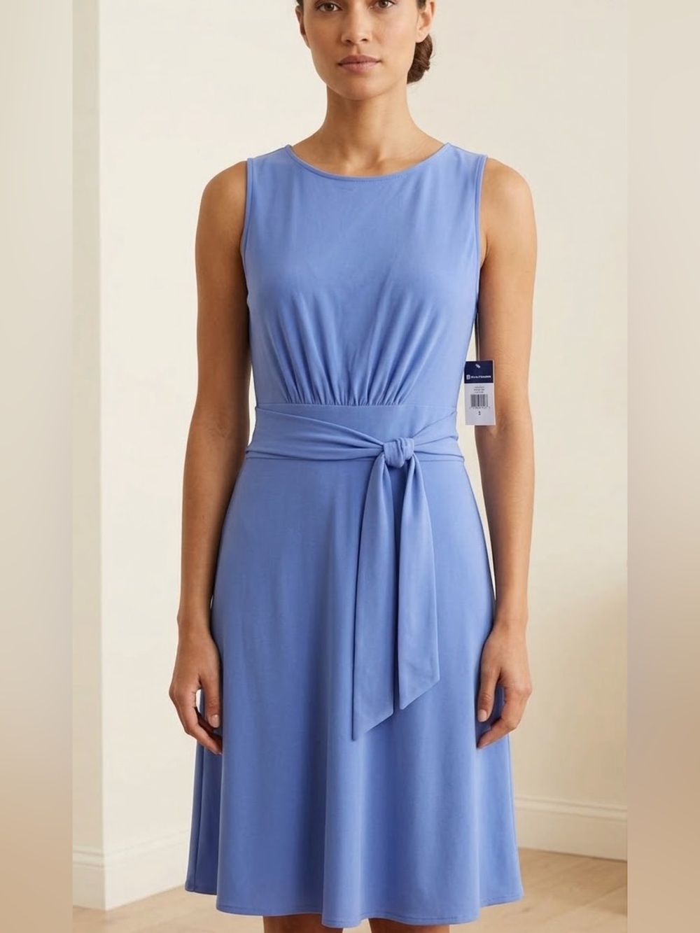 Chaps Women's Sky Blue Sleeveless Tie-Waist Midi Dress